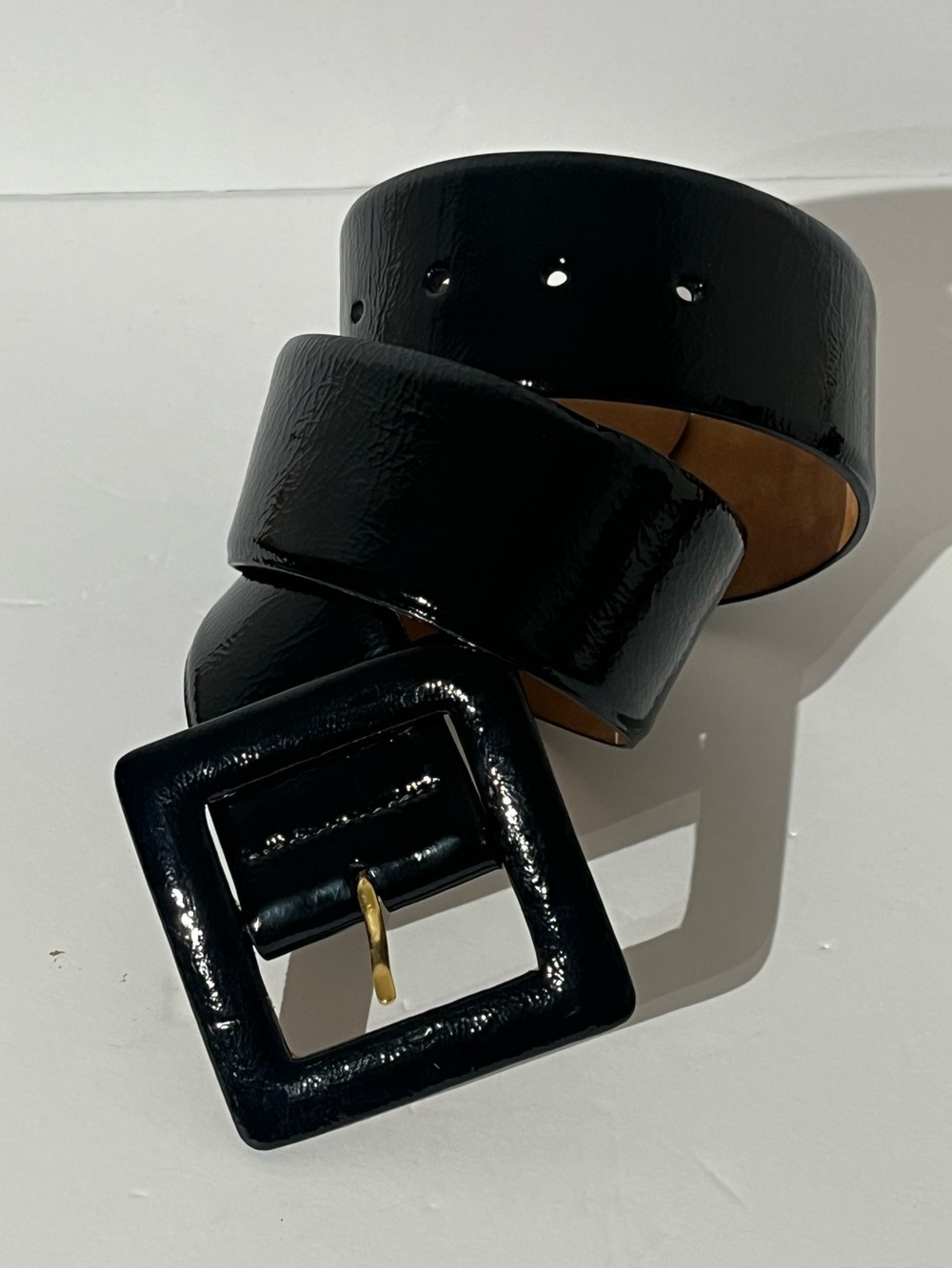 W. Kleinberg Black Patent Leather Belt with Large Square Buckle - $195